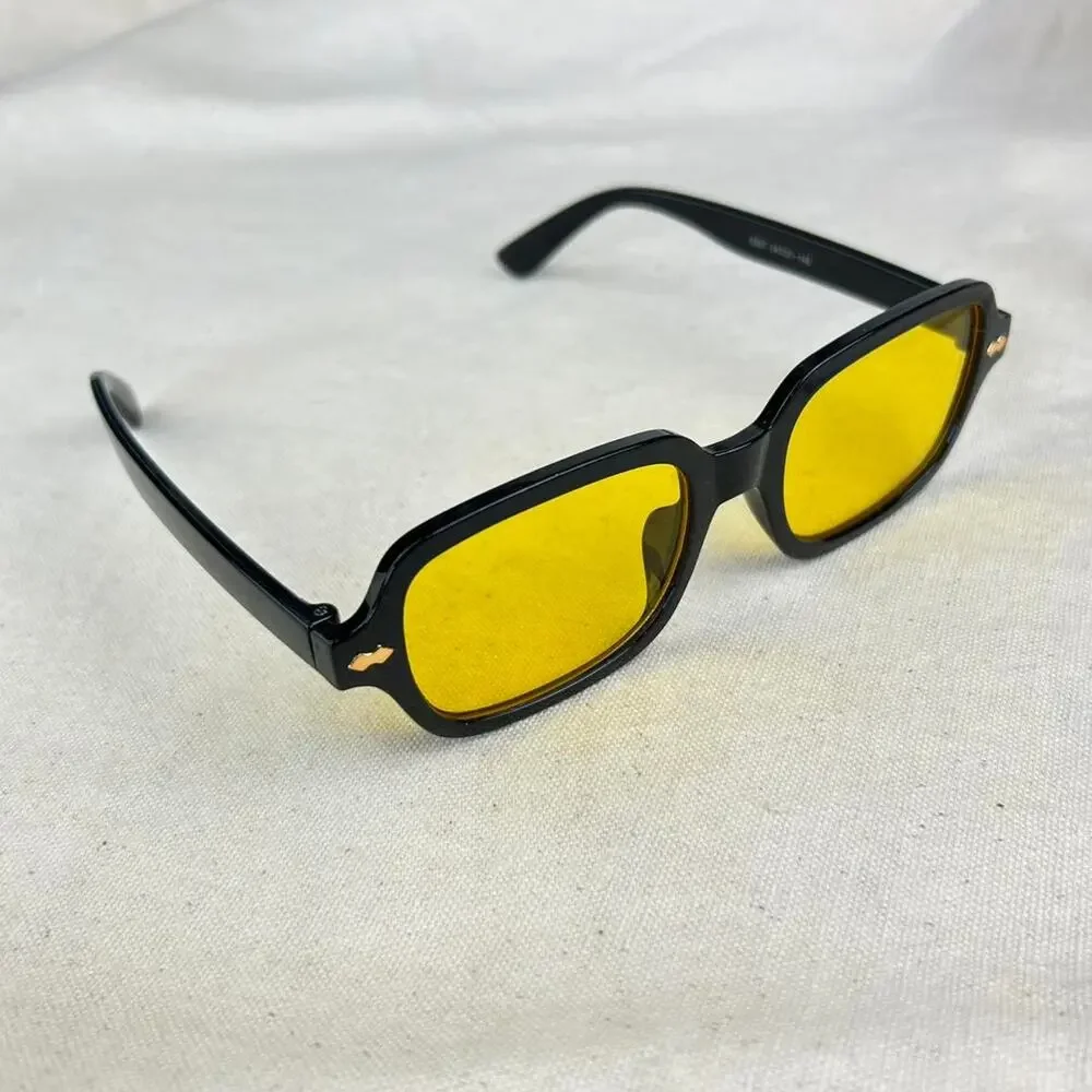 Vintage unique retro style black rounded square sunglasses cyber grunge techno
